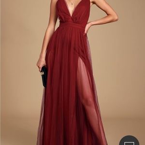 Burgundy Tulle Maxi Dress